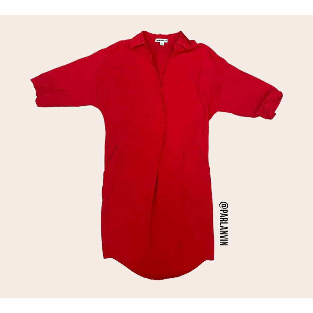 Whistles Lola Collar Shirt Dress Three Quarter Sleeve Red Orange Size XS